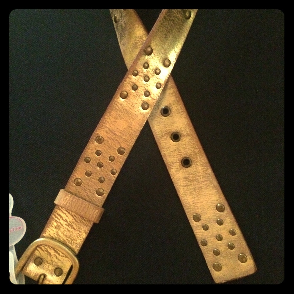 Distressed gold leather belt